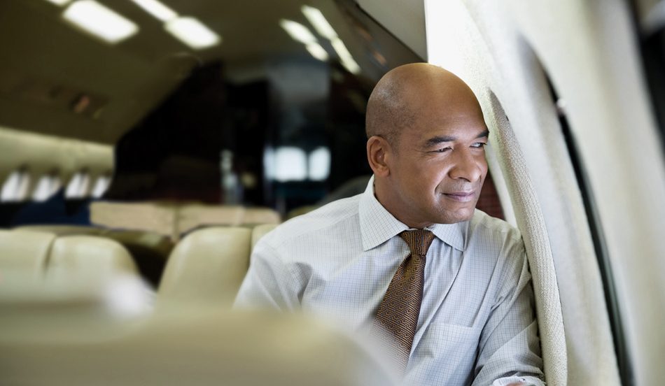 Businessman on airplane